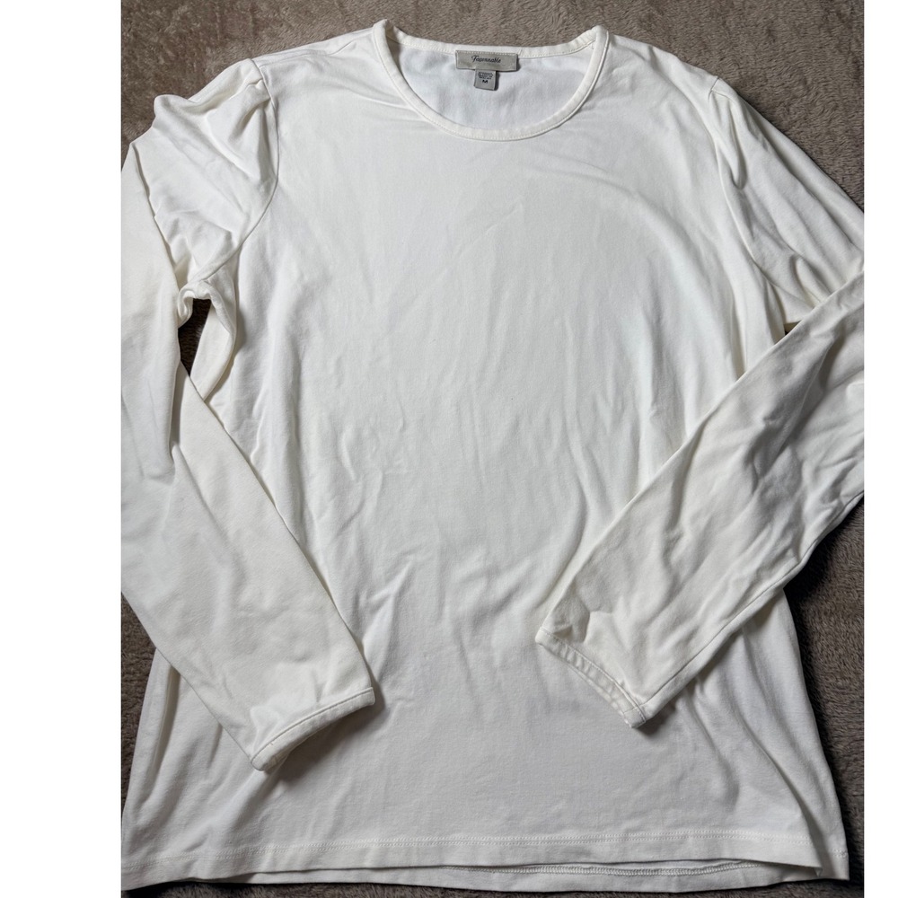 Faconnable Women Off White Long Sleeve Puff Shoulder Top Med Parisian Soft Girl